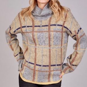 Cocobleu grey multi plaid turtleneck sweater